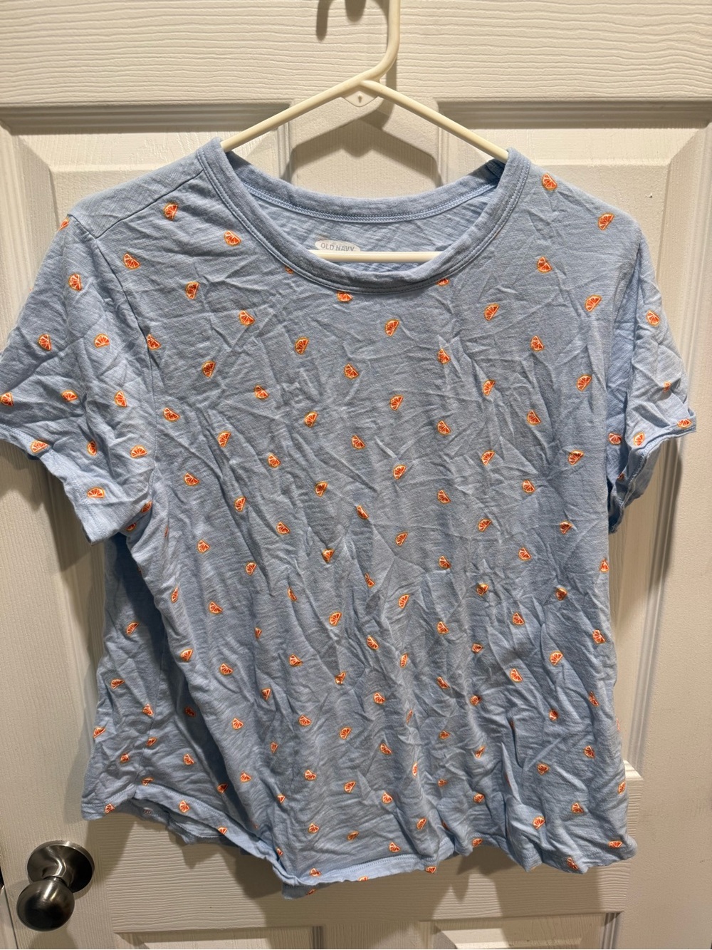 Old Navy Light Blue Short Sleeve Tee with Orange Print